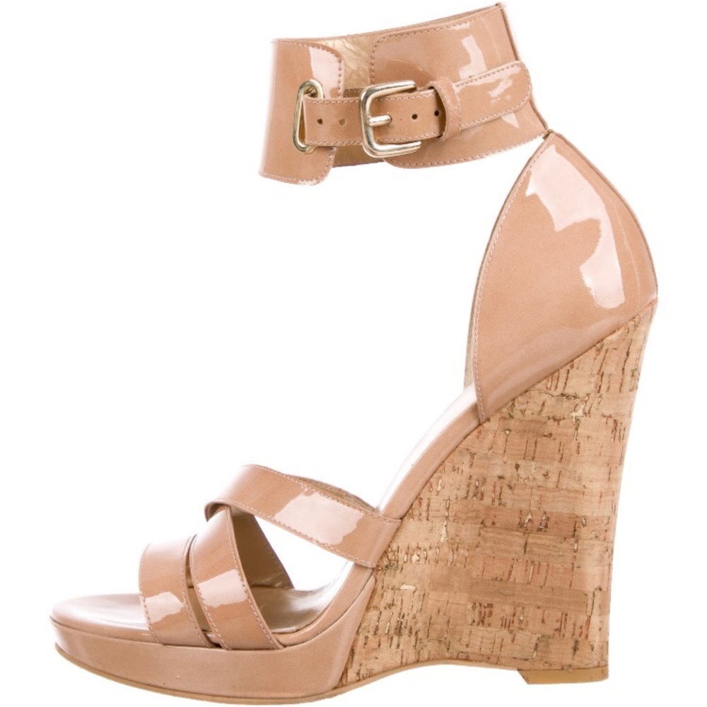 Stuart Weitzman Patent Leather Wedge Sandals sz8